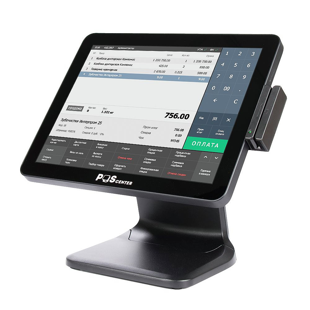 POS терминал-моноблок POSCenter POS 101 Pro (15", PCAP, N100, 8Gb, SSD M2 128Gb, MSR) без ОС (5045)