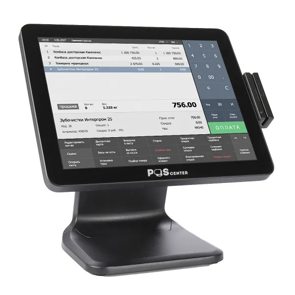 pos терминал-моноблок poscenter pos 101 (15", pcap, j3455, ram 8gb, ssd 256gb, msr) без ос